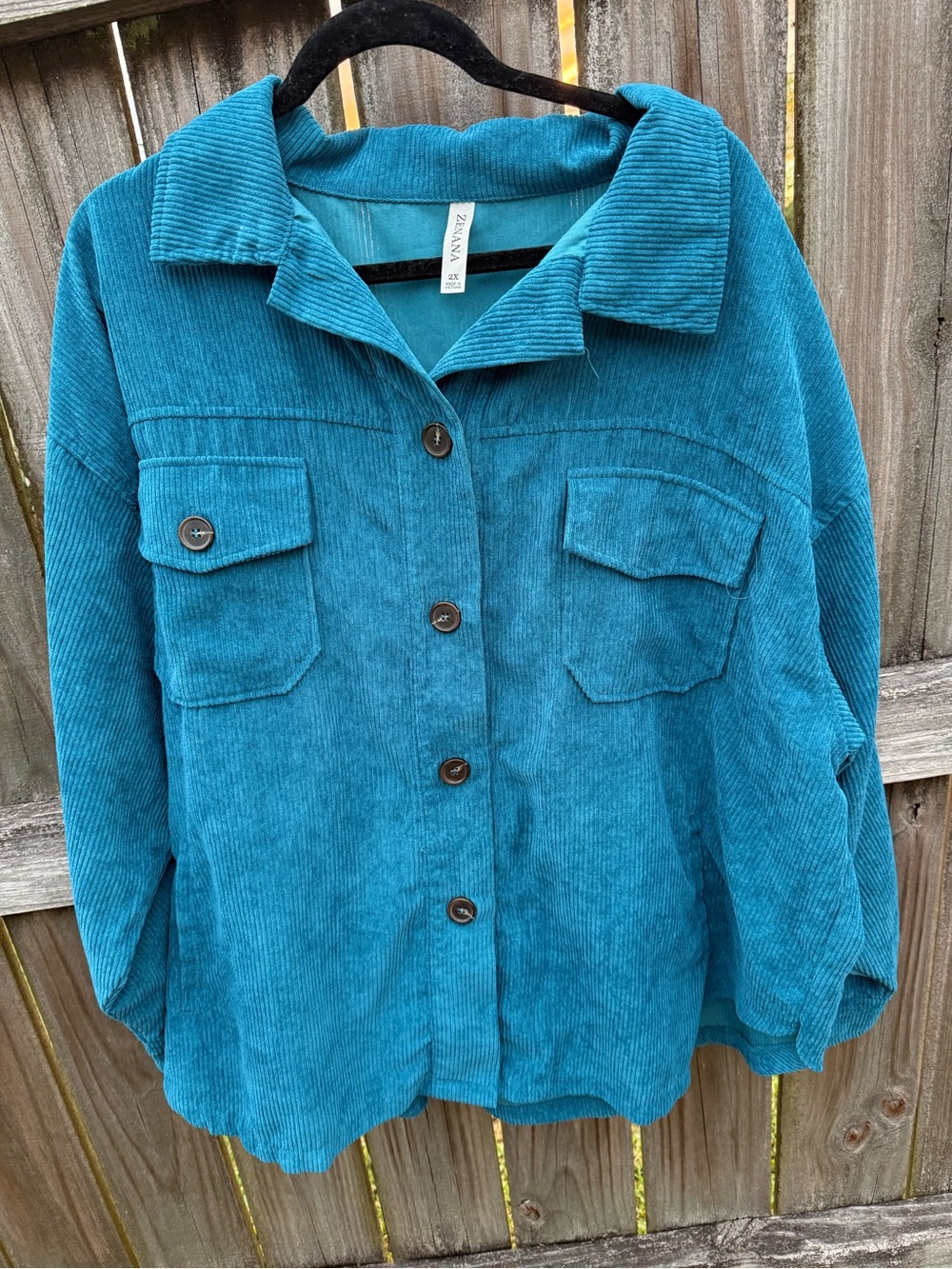 Zenana Outfitters Teal Corduroy Button-Up Shacket